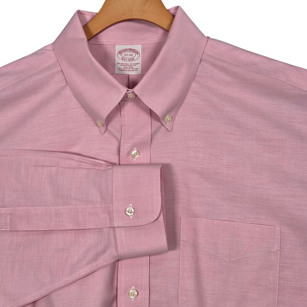 Brooks Brothers Men 17 - 33 Traditional Fit Button Down Long Sleeve Shirt Pink - Picture 1 of 5